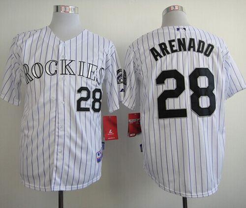 Rockies #28 Nolan Arenado White Cool Base Stitched MLB Jersey - Click Image to Close